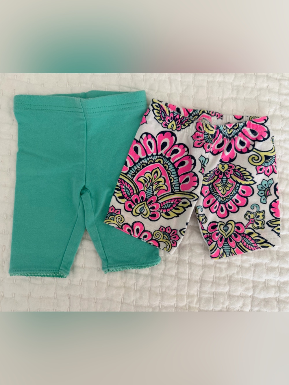 Carter's Baby Girl Teal and Pink Floral Leggings Set - Capri & Shorts, 6MO